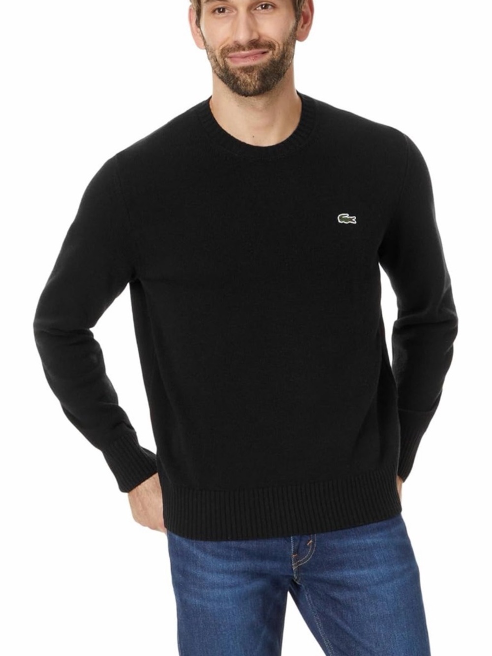 Lacoste Black Crewneck Knit Sweater with Crocodile Logo
